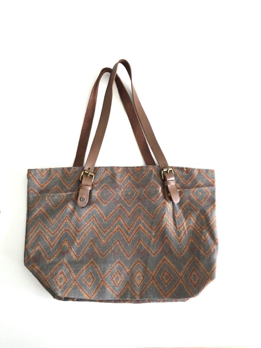 Prana gray canvas & leather tote bag